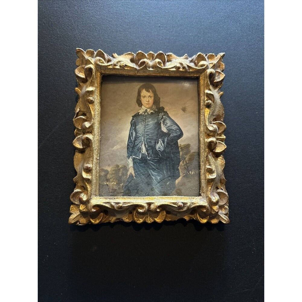 Vintage Blue Boy Print In Brass Frame Made in Italy Gainsborough Elegant Decor